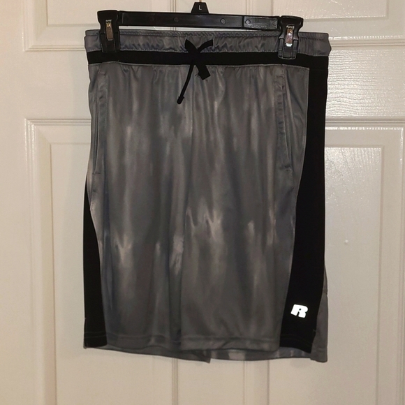 Russell Boy Gray White Black Drawstring Basketball Shorts Dri-Power 360 XL 14-16 - Picture 1 of 5